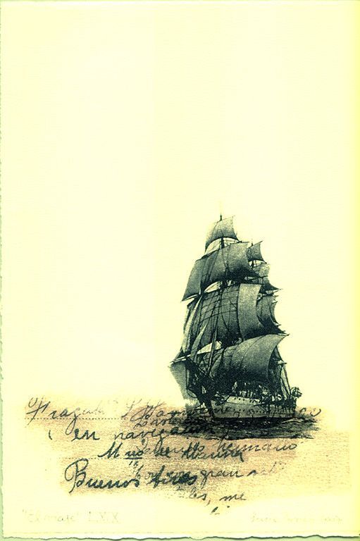 LUCIA TORRES «EL VIAJE» LXIX - Transfer s/Velin Arches creme 250grs 1/1 - 28x19cm en marco 40x30cm - Año 2007