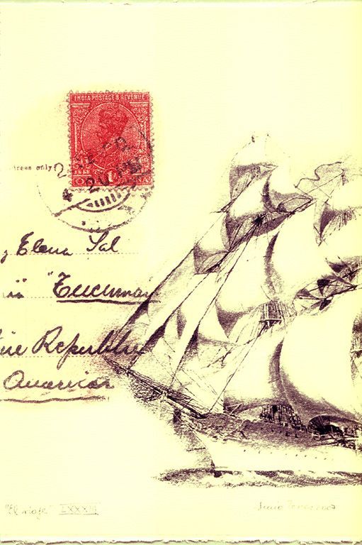 LUCIA TORRES «EL VIAJE» LXXXIII - Transfer s/Velin Arches creme 250grs 1/1 - 28x19cm en marco 40x30cm - Año 2007