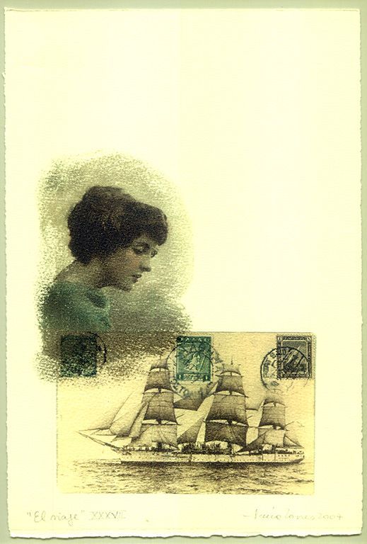 LUCIA TORRES «EL VIAJE» XXXVII - Transfer s/Velin Arches creme 250grs 1/1 - 28x19cm en marco 40x30cm - Año 2007