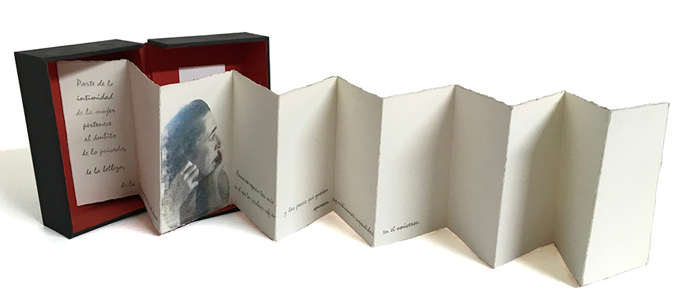 LUCIA TORRES «LO PRIVADO - Libro de Artista - Edición Única - 16x9,5x4,5cm - 16x70x17cm abierto - Año 2012 en «LITOGRAFÍA ARGENTINA CDE 2019» Centro de Edición, Central Newbery Galería de Arte - Año 2019