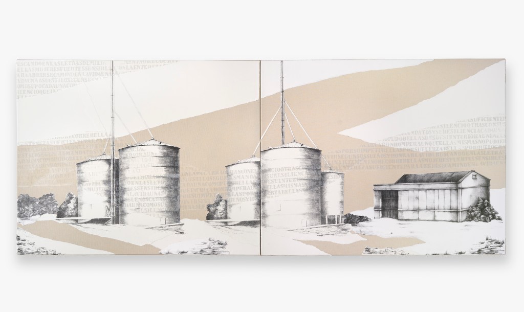 LUCIA TORRES - de la Serie «MIGRANTE» Díptico - Litografía, marouflage - 200x80cm - Año 2019 «XV Salón de Artes Visuales» Junín 2019, MACA - Museo de Arte Contemporáneo Argentino