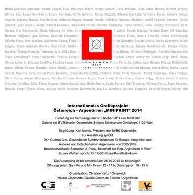 Internationales Grafikprojeckt Osterreich - Argentinien «MINIPRINT 2014» en la Galerie der BVBKünstler, Viena