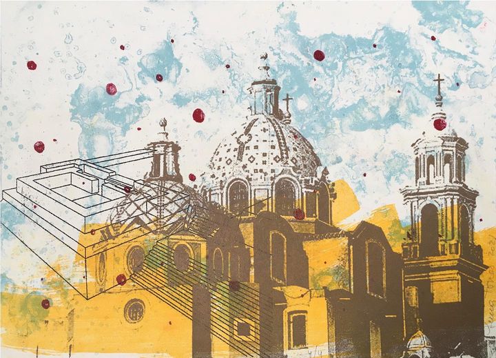 LUCIA TORRES «Gran pirámide» 1 25x35cm, edición de 4 estampas - Año 2021 en Impronta Lab - Taller (Cholula, México)
